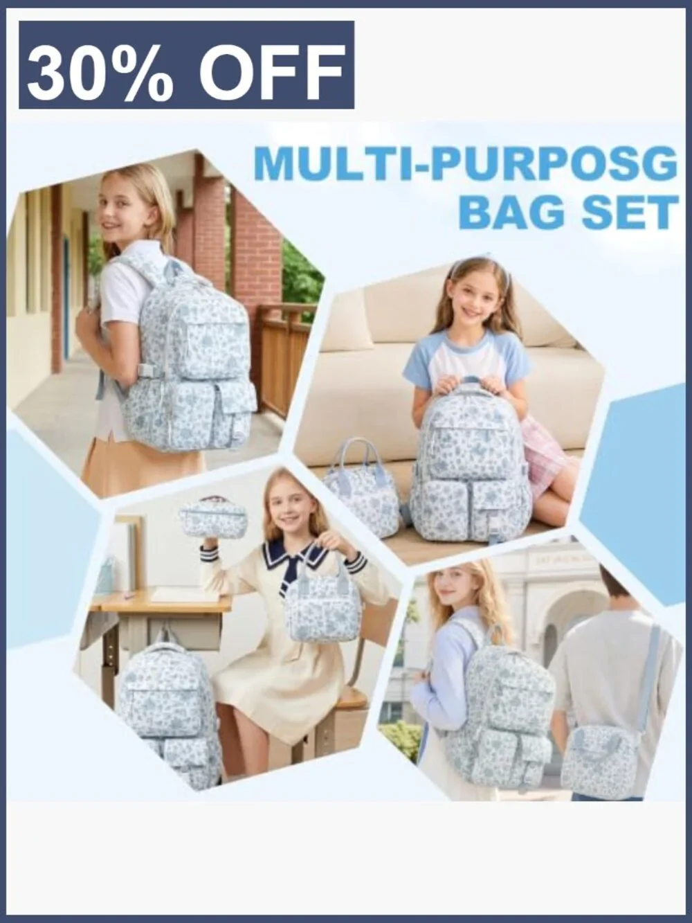 3-Piece Corduroy Backpack Set with Lunch Box & Pencil Case, Large Capacity,